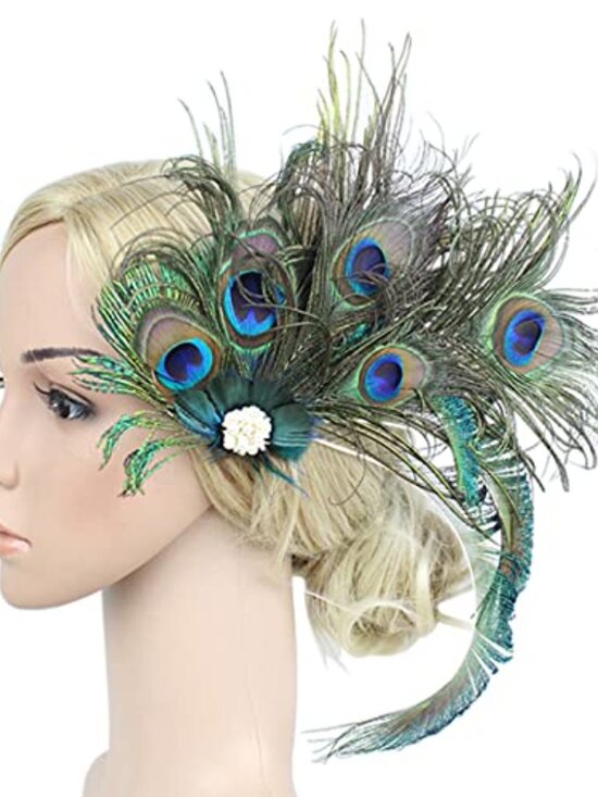 Peacock Feather Hair Clip Fascinator Hat 1920s Hair Accessories for Women Church main image 4